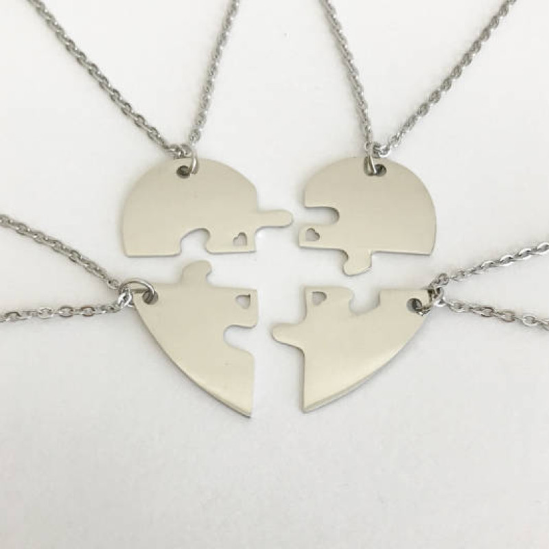 4 Stainless Steel Heart Puzzle Necklaces 4 Piece Puzzle Necklaces