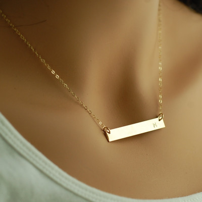 18kt Gold BAR Necklace Engraved Name Initial | Gold Bar Necklace 18K, Gold Name Bar Necklace, Gold Fill Sterling Silver