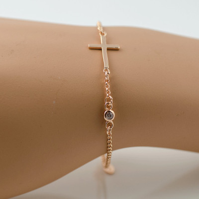 BRACELET Sideways Cross and CZ  Sterling Silver- Celebrity Style - Trending