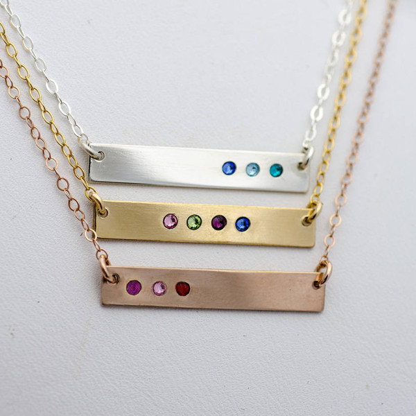 Birthstone Bar Necklace, Bar Necklace with Birthstones, Horizontal Bar with Birthstones, Mothers Birthstone Jewelry Gold Silver Rose