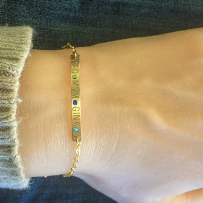 Birthstone Bracelet Personalized - Birthstone Bar Bracelet with Names - Bracelet for Mom - Mother Bracelet - Gold, Silver, Rose