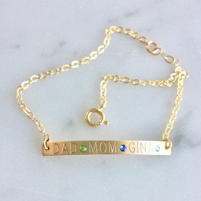 Birthstone Bracelet Personalized - Birthstone Bar Bracelet with Names - Bracelet for Mom - Mother Bracelet - Gold, Silver, Rose