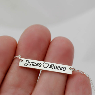 Child Names Necklace, Personalized Mother's Necklace Bar, Mother's Day Necklace, Engraved Names with Heart, Silver Mothers Necklace,