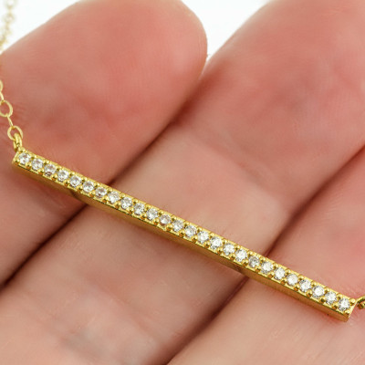 Diamond Bar Necklace | Delicate Gold CZ Necklace |  CZ Pave Necklace | CZ Layer Necklace |  Cubic Zirconia Necklace | Rose