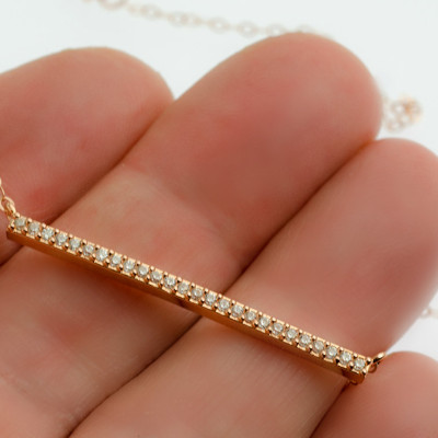 Diamond CZ Bar Necklace | Rose Gold CZ Necklace |  CZ Pave Necklace | Diamond Bar |  Cubic Zirconia Necklace | Rose Gold Diamond Bar