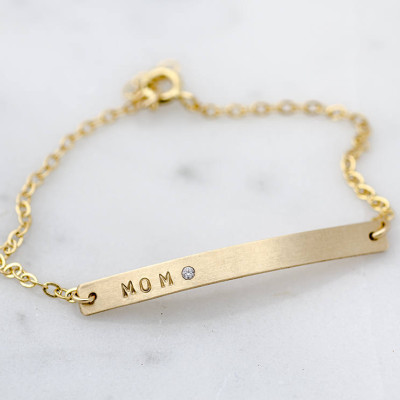 Gold Bar Bracelet, Personalized Bar Bracelet, CZ, Name Bracelet,  Silver, Rose