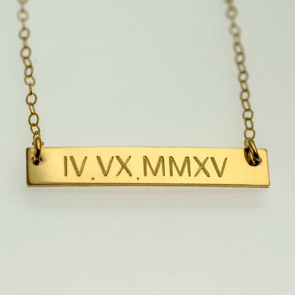 Gold Bar Necklace Roman Numerals | Roman Numeral Necklace |  | Roman Numeral Gold Necklace | Roman Numeral Bar Necklace