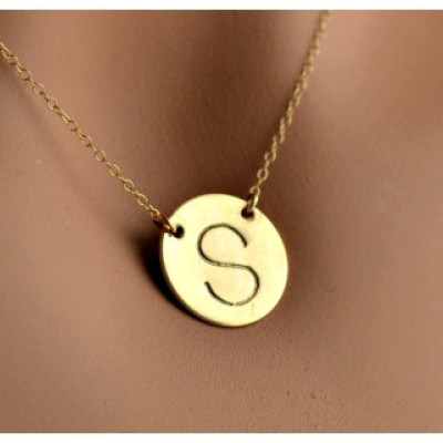 Gold Initial Letter Necklace Katie Holmes Celebrity Style-Gold Personalized Hand Stamped Necklace