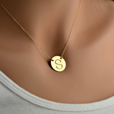 Gold Initial Necklace | Gold Disc Necklace | Personalized Initial Necklace | Celebrity Style | Gold Disc Initial Necklace | Silver Initial
