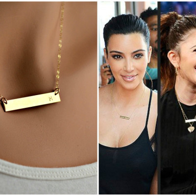 Gold Name BAR Necklace - Personalized with name or initial - Celebrity Style Necklace-Layering Necklace 18 Kt