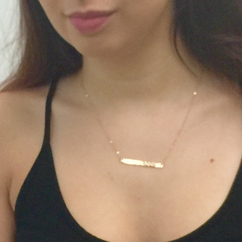 Long Skinny Gold BAR Necklace, Hammered 