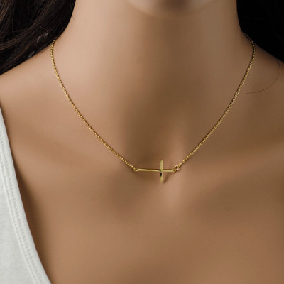 Necklace ROSE Gold Sideways Cross  - Celebrity Style - Trending