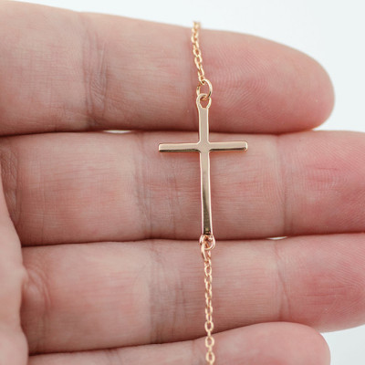 Necklace ROSE Gold Sideways Cross  - Celebrity Style - Trending