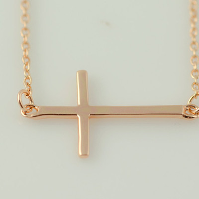 Necklace ROSE Gold Sideways Cross  - Celebrity Style - Trending