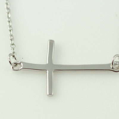 Necklace Sterling Silver Sideways Cross  - Celebrity Style - Trending
