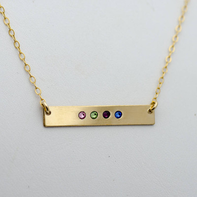 Personalized Birthstone Bar Necklace, Birthstone Bar Necklace, Horizontal Bar Necklace with Birthstones, Mother Necklace, Gold, Silver, Rose