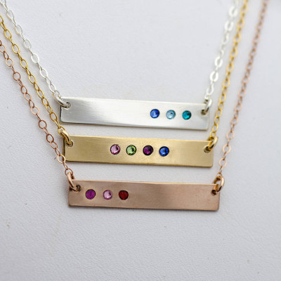 Personalized Birthstone Bar Necklace, Birthstone Bar Necklace, Horizontal Bar Necklace with Birthstones, Mother Necklace, Gold, Silver, Rose