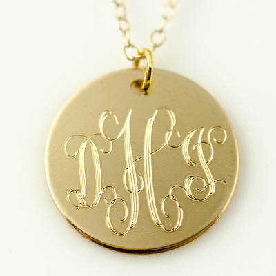 Personalized Necklace - Engraved Monogram Necklace | Gold Monogram Necklace  | Monogram Disc Necklace Silver | Gold  | Rose Gold