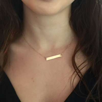 Real Gold Bar Necklace, Solid Gold Bar Necklace, Womens 18kt Gold Bar Necklace, Engraved Bar Necklace | White Gold | Rose Gold