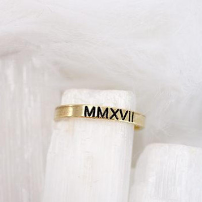 Roman Numeral Ring 18K, Ring 18k Gold Personalized, Real Gold Ring, Solid Gold Ring, Date Ring, Graduate Ring, Stamped Ring, Stacking Ring