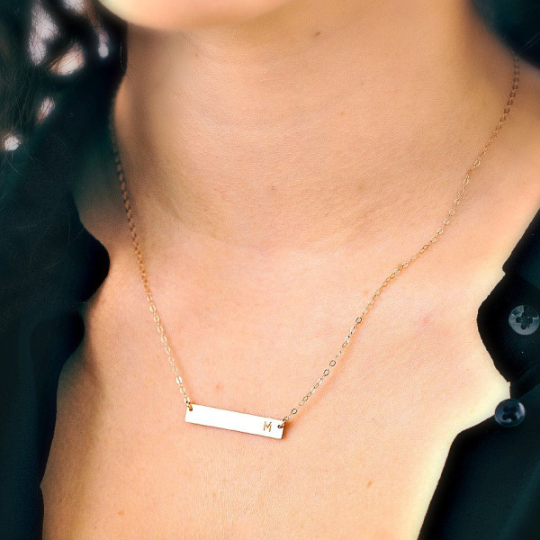 Rose Gold Bar Necklace Name | Engraved Name Bar | Celebrity Style | Name Bar Necklace 18Kt Gold  | Pink Gold Bar