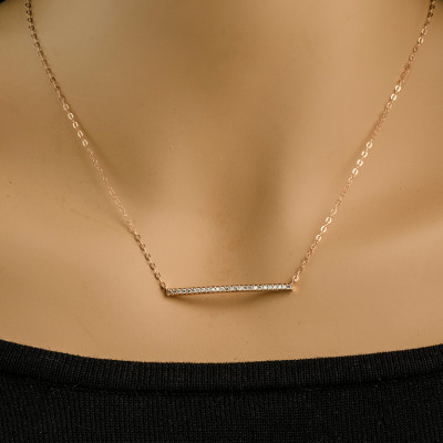 Skinny CZ Bar Necklace | Rose Gold CZ Necklace |  CZ Pave Necklace | Diamond Bar |  Cubic Zirconia Necklace | Rose Gold Diamond Bar