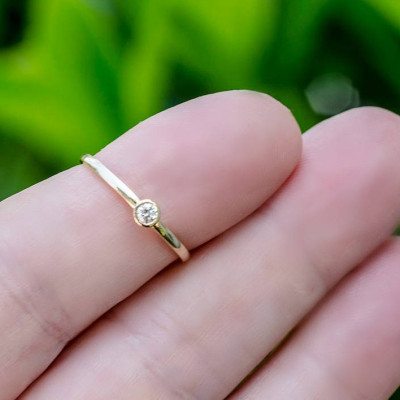 Tiny Diamond Ring, Minimalist Diamond Engagement Ring, 18k Real Gold Solitaire Diamond Ring, Small Diamond Ring, Petite Diamond Ring