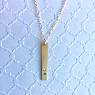 Vertical Bar Necklace with Birthstones, Mother Birthstone Bar Necklace, Vertical Bar Necklace Personalized Gold Silver Rose