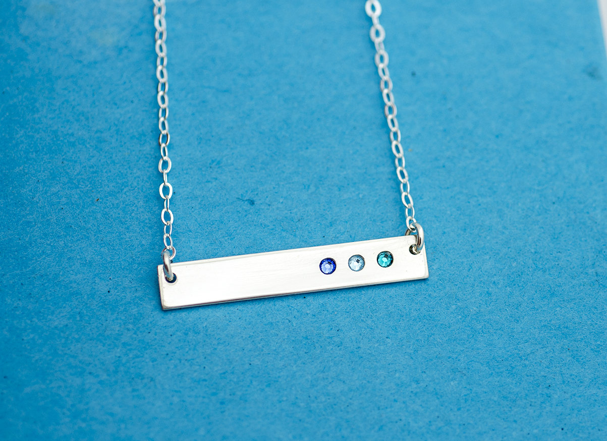 Birthstone Bar Necklace, Bar Necklace with Birthstones, Horizontal Bar
