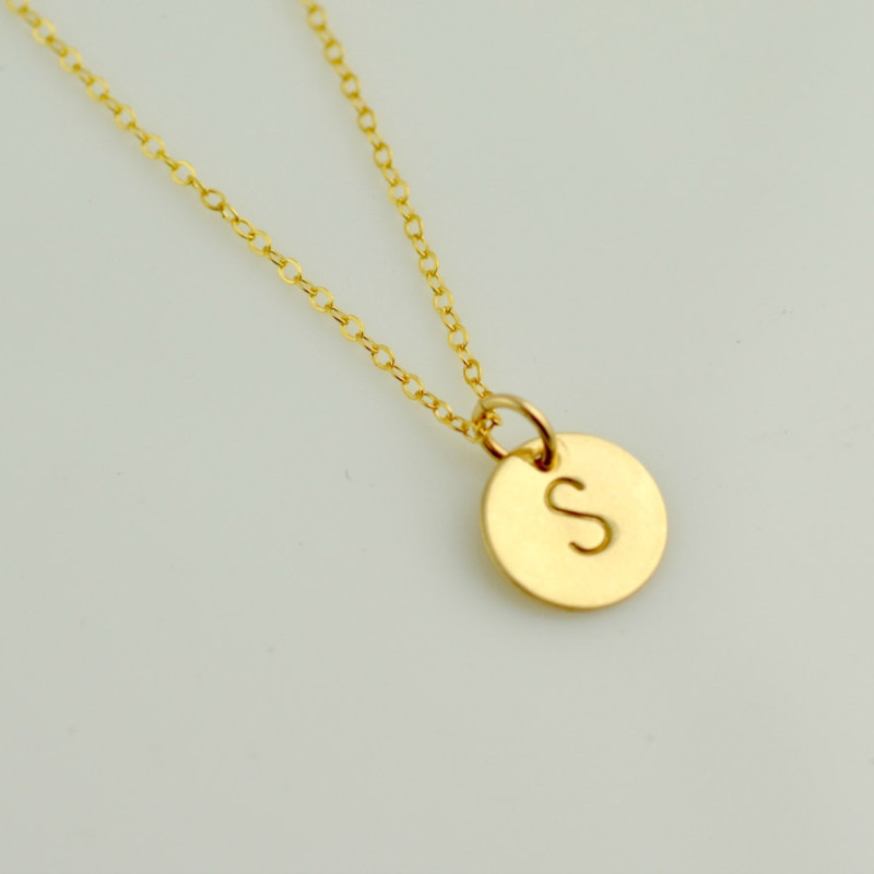 Gold Initial Necklace Gold Disc Necklace Delicate Initial Necklace