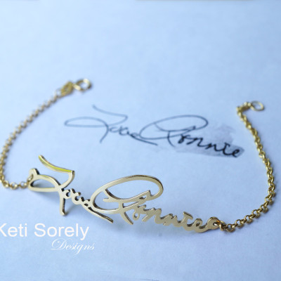 10K, 18k or 18K Solid Goldor Sterling Silver - Handwriting Name, Message or Signature Bracelet - Yellow, Rose or White