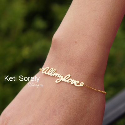 10K, 18k or 18K Solid Goldor Sterling Silver - Handwriting Name, Message or Signature Bracelet - Yellow, Rose or White