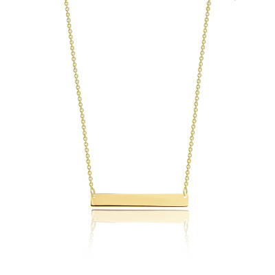 18K Solid Yellow Gold Custom Horizontal Bar Pendant Rolo Chain Necklace Set - Polished Charm