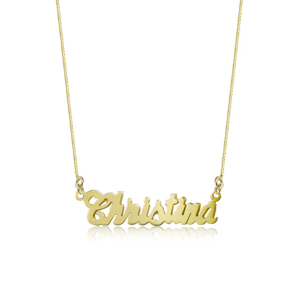 18K Solid Yellow Gold Personalized Custom Cursive Name Pendant Box Chain Necklace Set - Alphabet Letter Charm