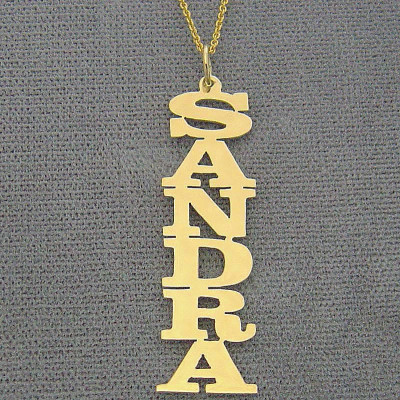Silver or 18k Yellow or White Solid Gold Personalized Vertical Name Pendant Necklace Laser Cut NN07