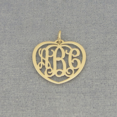 10kt or 18kt Solid Gold 3 Initials Heart Monogram Pendant Necklace Fine Jewelry 3/4" Wide GM51