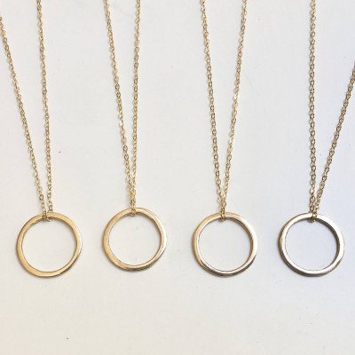 18k Gold Circle Necklace SOLID Gold Eternity Necklace Flat Open Circle Charm - Choose Chain Design - Solid Gold Heirloom Quality Necklace