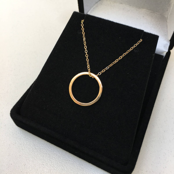 18k Gold Circle Necklace SOLID Gold Eternity Necklace Flat Open Circle Charm - Choose Chain Design - Solid Gold Heirloom Quality Necklace