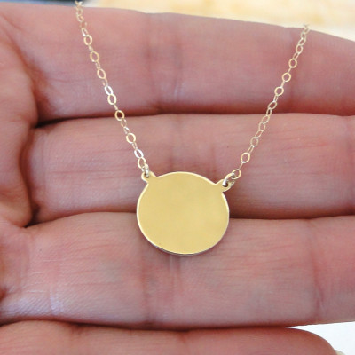 18k Gold Circle Pendant Necklace - Katie Holmes, Disc, Coin Pendant Can Be Engraved, Personalized