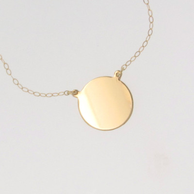 18k Gold Circle Pendant Necklace - Katie Holmes, Disc, Coin Pendant Can Be Engraved, Personalized