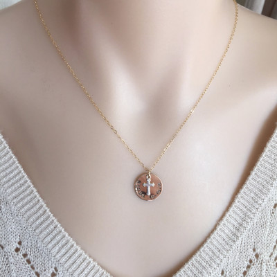 18k Gold Plated Baptism Necklace, Silver Cross, First Communion Gift, Confirmation Necklace, Gold Plated Chain, Baby Necklace, Gold Disc