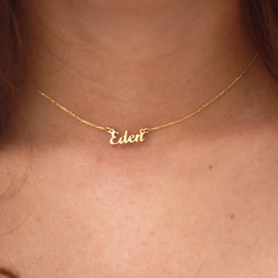 18k SOLID Gold Choker Name Necklace-Gold Name Necklace-Personalized Choker Necklace-Tiny Name Necklace-Custom Name Necklace -Bridesmaid Gift