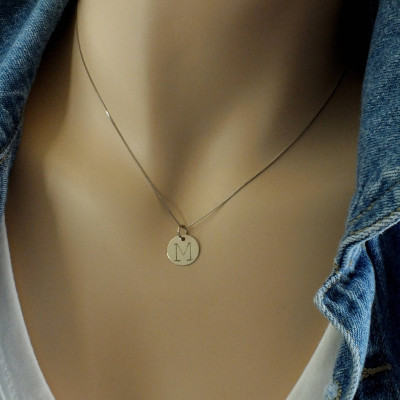 18k Solid Gold Initial Necklace - 11mm (almost 1/2 inch) Name Date or Initials- 18k Solid White Gold Necklace, Handstamped Custom Initials