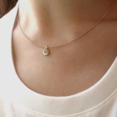 18k Solid Gold Reversible Initial Disc Necklace, initial necklace, tiny gold initial necklace, Custom 18k Solid Gold, Initial Charm Necklace