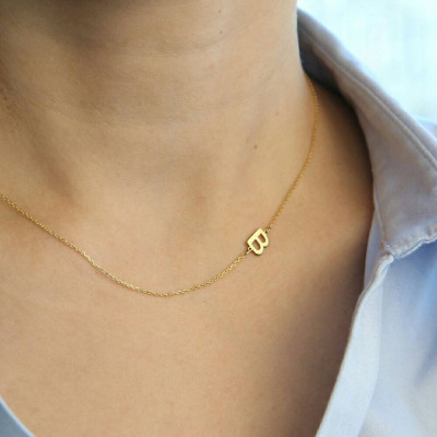 18k Solid Gold Sideways Initial Necklace- Personalized Necklace - Bridesmaids Gifts - Letter Necklace Gold Jewelry-18k Gold Necklace