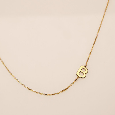 18k Solid Gold Sideways Initial Necklace- Personalized Necklace - Personalized Bridesmaids Gifts - Letter Necklace Gold Jewelry