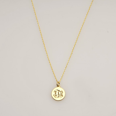 18k Solid Gold Tiny Disc Necklace-Monogram-Personalized Disc Necklace-Gold Initial Disc Necklace-Engraved Disc Necklace-Personalized Gift