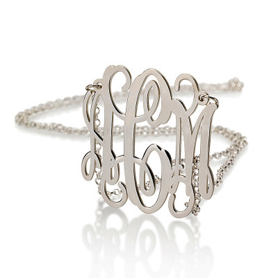 18k Solid White Gold Monogram Necklace - 1.5 Inch Personalized Gold Necklace