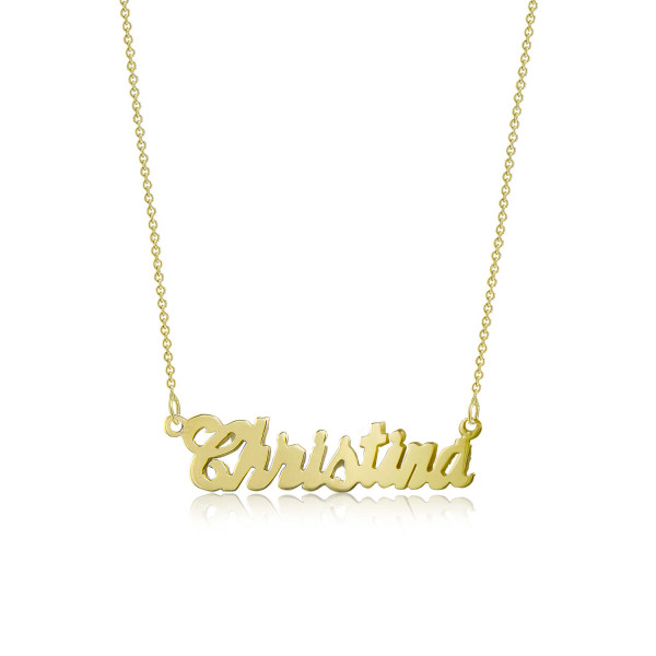 18k Solid Yellow Gold Personalized Custom Cursive Name Pendant Rolo Chain Necklace Set - Alphabet Letter Charm