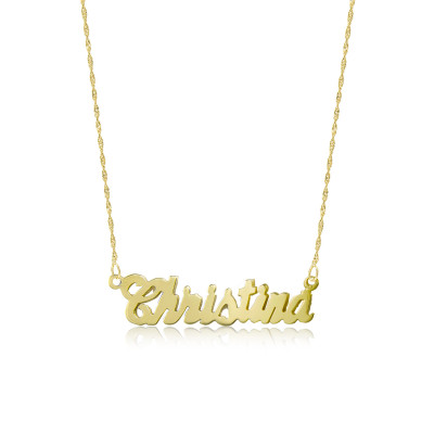 18k Solid Yellow Gold Personalized Custom Cursive Name Pendant Singapore Chain Necklace Set - Alphabet Letter Charm
